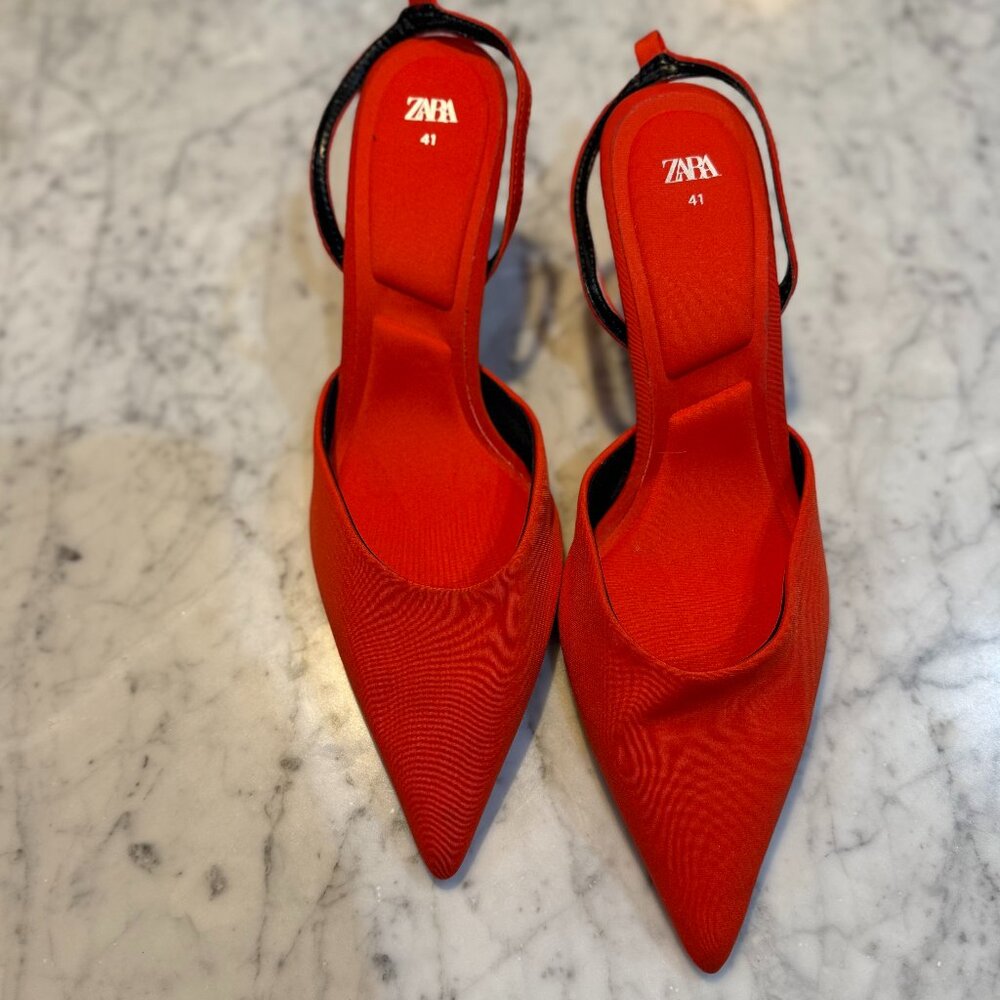 Orange Red Pointed Toe Zara Slingback